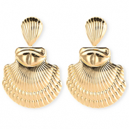 Statement oorbellen&nbsp;/&nbsp;oorstekers schelp geribbeld met RVS steker Gold