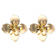 Statement oorbellen&nbsp;/&nbsp;oorstekers bloem met RVS steker Gold