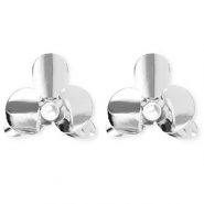 Statement oorbellen&nbsp;/&nbsp;oorstekers bloem met imitatieparel met RVS steker Silver-white