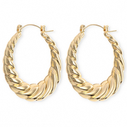 Statement oorbellen&nbsp;/&nbsp;creolen twisted met RVS steker Gold