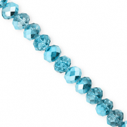 Top Facet kralen 8x6mm disc Teal blue-pearl shine coating