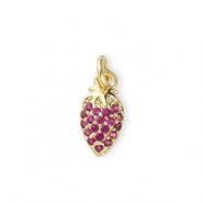 Brass TQ metaal bedels aardbei met strass Gold-pink