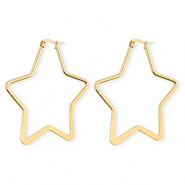 Roestvrij stalen (RVS) Stainless steel oorbellen / creolen ster Gold