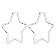 Roestvrij stalen (RVS) Stainless steel oorbellen / creolen ster Silver