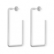 Roestvrij stalen (RVS) Stainless steel oorbellen / oorstekers rechthoek Silver