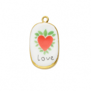 Hangers keramiek ovaal met hart Gold-white-red-green-black