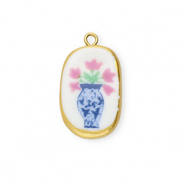 Hangers keramiek ovaal met bloem Gold-white-blue-pink-green