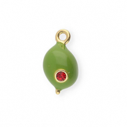 BY31® Eco-brass metaal bedels met enamel olijf Gold-olive green-red