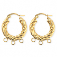 BY31® Roestvrij stalen (RVS) Stainless steel onderdelen oorbellen / creolen twisted met 3 oogjes Gold