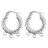 BY31® Roestvrij stalen (RVS) Stainless steel onderdelen oorbellen / creolen twisted met 3 oogjes Silver