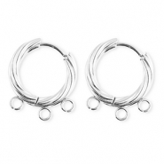 BY31® Roestvrij stalen (RVS) Stainless steel onderdelen oorbellen / creolen twisted met 3 oogjes Silver