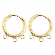 BY31® Roestvrij stalen (RVS) Stainless steel onderdelen oorbellen / creolen twisted met 3 oogjes Gold