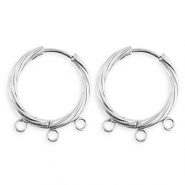 BY31® Roestvrij stalen (RVS) Stainless steel onderdelen oorbellen / creolen twisted met 3 oogjes Silver