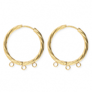 BY31® Roestvrij stalen (RVS) Stainless steel onderdelen oorbellen / creolen twisted met 3 oogjes Gold