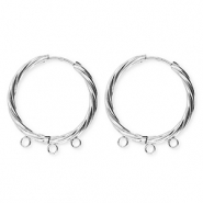 BY31® Roestvrij stalen (RVS) Stainless steel onderdelen oorbellen / creolen twisted met 3 oogjes Silver