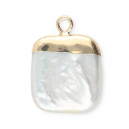Imperfecte zoetwaterparels bedel vierkant Gold-Natural white