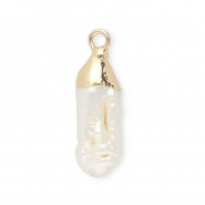 Imperfecte zoetwaterparels bedel tooth Gold-Natural white