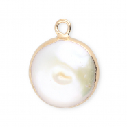 Imperfecte zoetwaterparel bedel rond Gold-Natural white
