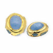 Statement Natuursteen kralen aquamarijn ovaal Gold-blue