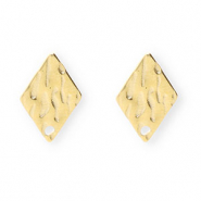 Roestvrij stalen (RVS) Stainless steel onderdelen oorbellen / oorstekers ruit met oogje Gold