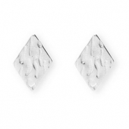 Roestvrij stalen (RVS) Stainless steel onderdelen oorbellen / oorstekers ruit met oogje Silver