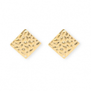 Roestvrij stalen (RVS) Stainless steel onderdelen oorbellen / oorstekers vierkant met oogje Gold