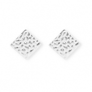 Roestvrij stalen (RVS) Stainless steel onderdelen oorbellen / oorstekers vierkant met oogje Silver