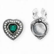 Button covers hart met imitatieparels Silver-emerald green-white