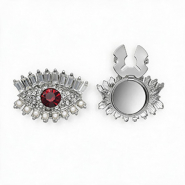 Button covers oog met strass en imitatieparels Silver-red-crystal-white