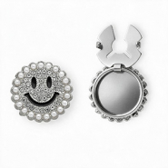 Button covers smiley met strass en imitatieparels Silver-black-crystal-white