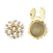 Button covers met strass en imitatieparels Gold-white