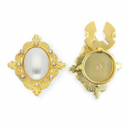 Button covers ovaal met imitatieparel en strass Gold-white-crystal
