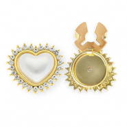 Button covers hart met imitatieparel en strass Gold-white-crystal