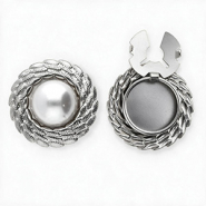 Roestvrij stalen (RVS) Stainless steel button covers rond met imitatieparel Silver-white