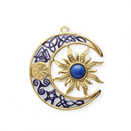 Roestvrij stalen (RVS) Stainless steel bedels met enamel maan en zon Gold-dark blue-white