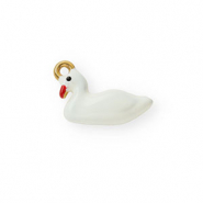 Roestvrij stalen (RVS) Stainless steel bedels met enamel zwaan Gold-white-red