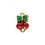 Roestvrij stalen (RVS) Stainless steel onderdelen tussenstuk met enamel kersen met strik Gold-red-green