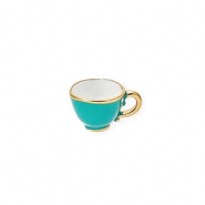 Roestvrij stalen (RVS) Stainless steel bedels met enamel theekopje Gold-teal green