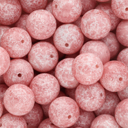 14 mm glaskralen Vintage pink-white