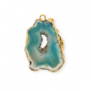 Natuursteen bedels agaat Teal blue-gold