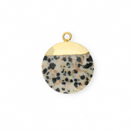 Natuursteen bedels dalmati&euml;r steen rond Greige-black-gold