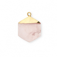 Natuursteen bedels kwarts hexagon Light pink-gold