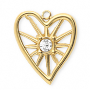 Roestvrij stalen (RVS) Stainless steel bedels met strass hart Gold-crystal