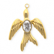Roestvrij stalen (RVS) Stainless steel bedels met strass zwaluw Gold-crystal