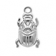 Roestvrij stalen (RVS) Stainless steel bedels met strass kever Silver-crystal