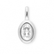 Roestvrij stalen (RVS) Stainless steel bedels met strass ovaal Silver-crystal