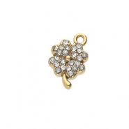 Roestvrij stalen (RVS) Stainless steel bedels met strass klaver Gold-crystal