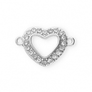 Roestvrij stalen (RVS) Stainless steel onderdelen tussenstuk met strass hart Silver-crystal