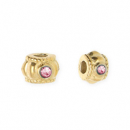 Roestvrij stalen (RVS) Stainless steel kralen spacer met strass 6mm Gold-pink