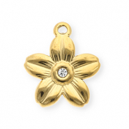 Roestvrij stalen (RVS) Stainless steel bedels met strass bloem Gold-crystal